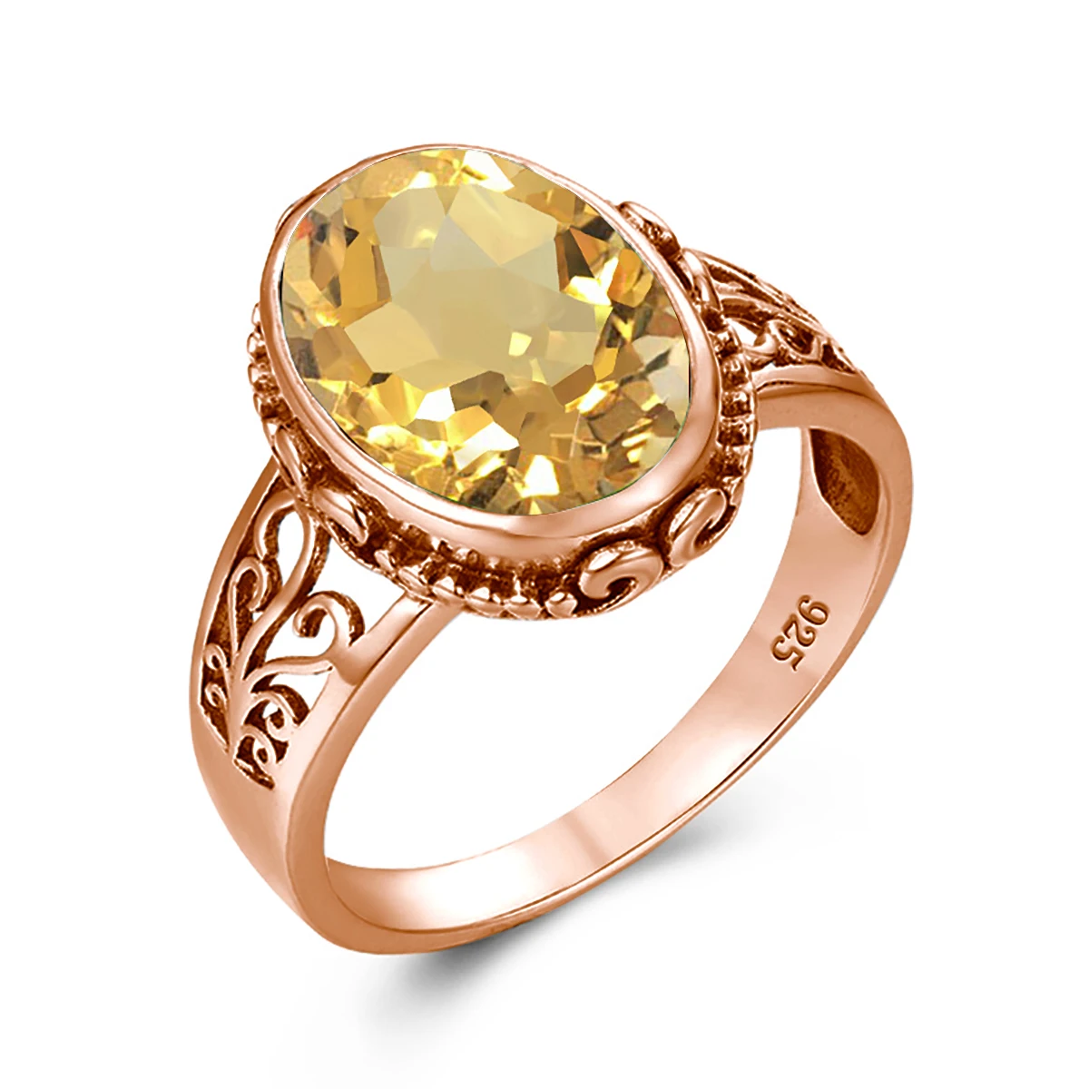 Gelbgoldener Citrin-Ring für Damen, 10*14mm oval geschliffener Stein, Art Deco Glücks-Birthstone-Schmuck, trendiges Luxus-Hochzeitsgeschenk. – Detail 8