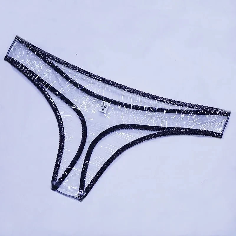 PVC Men Sexy Thong Plus Size Women Low Waist T-back See Through Soft Plastic Fetish Briefs G-string Couple Erotic Panties