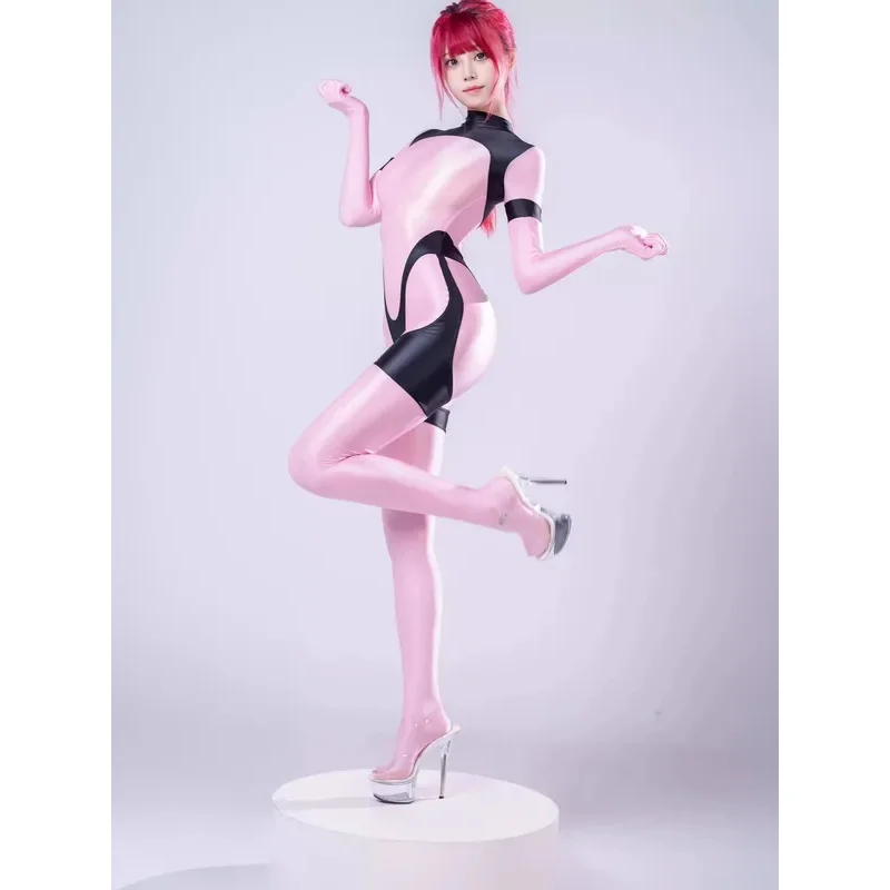 

Женский глянцевый прозрачный купальник, масляный блестящий комбинезон на молнии сзади, боди, японский купальник, колготки для ролевых игр