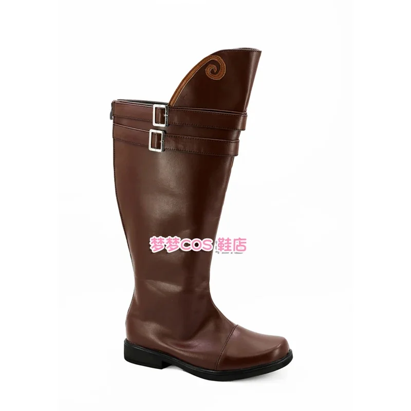 

qq34Vergil Обувь для косплея Темно-коричневые длинные сапоги для Хэллоуина, Рождественской вечеринки