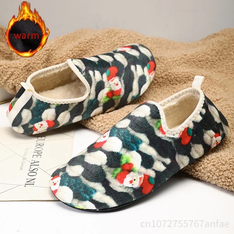 Christmas Fluffy Fur Slippers Non-Slip Winter Slippers Cozy Santa Claus Plush Closed Toe Slippers Soft Plush Slip-on House Shoes