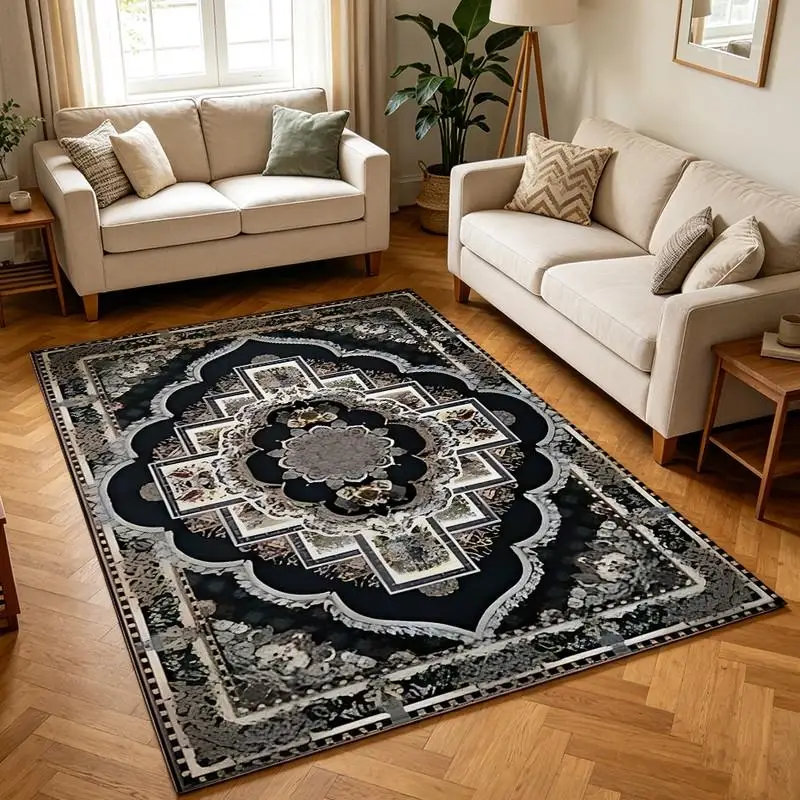 1 Piece Ornate Symmetrical Mandala Rug, Soft Comfortable, All Seasons, lightweight Easy to Maintain, Ideal for Living Room, Bedroom, Entryway, Home Decor, Room Decor, Autumn, Winter