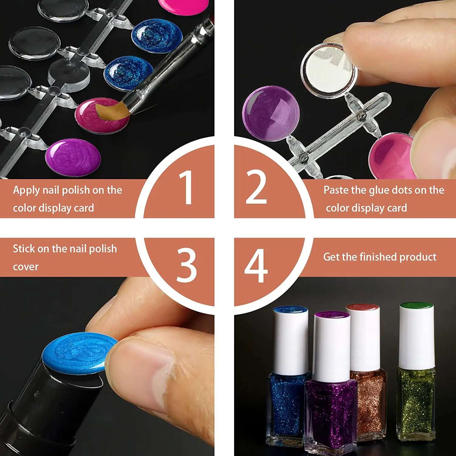 120 Pcs Round False Nail Display Tips Fake Nail Color Chart Nail Swatch Sticks with Adhesive Sticker