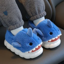 Pantofole in cotone con tacco invernale per bambini, simpatico cartone animato, squalo, suola morbida antiscivolo, per bambini, ragazzi, ragazze, scarpe da casa in peluche calde