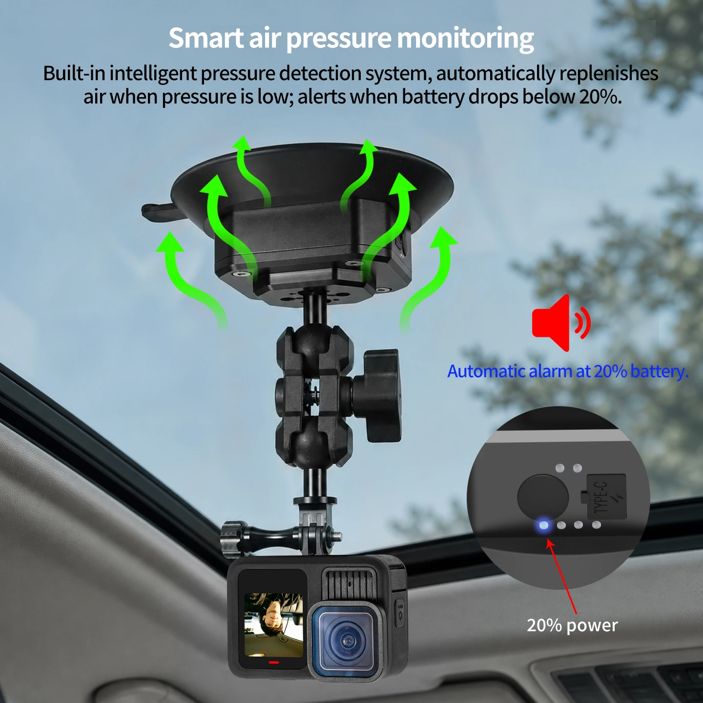 1200mAh Rechargeable 5‑Inch Electric Suction Cup Camera Holder with Magic Arm for Gopro Hero Action Camera Car Glass Wall Mount
