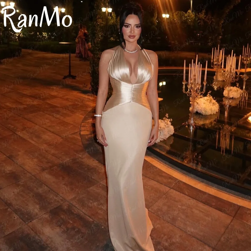 

Ranmo 2025 Sexy Mermaid Prom Evening Dresses Halter Neck Backless Party Dress Saudi Arabia Night Cocktail Prom Gowns Customized