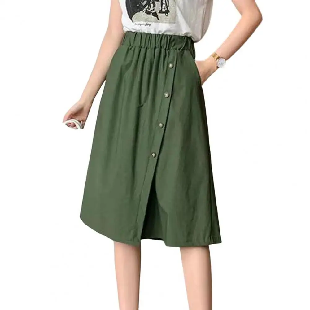 Summer Women Skirt Shorts Knee Length Elastic High Waist Wide Leg Culottes Solid Color Loose Short Pants Streetwear