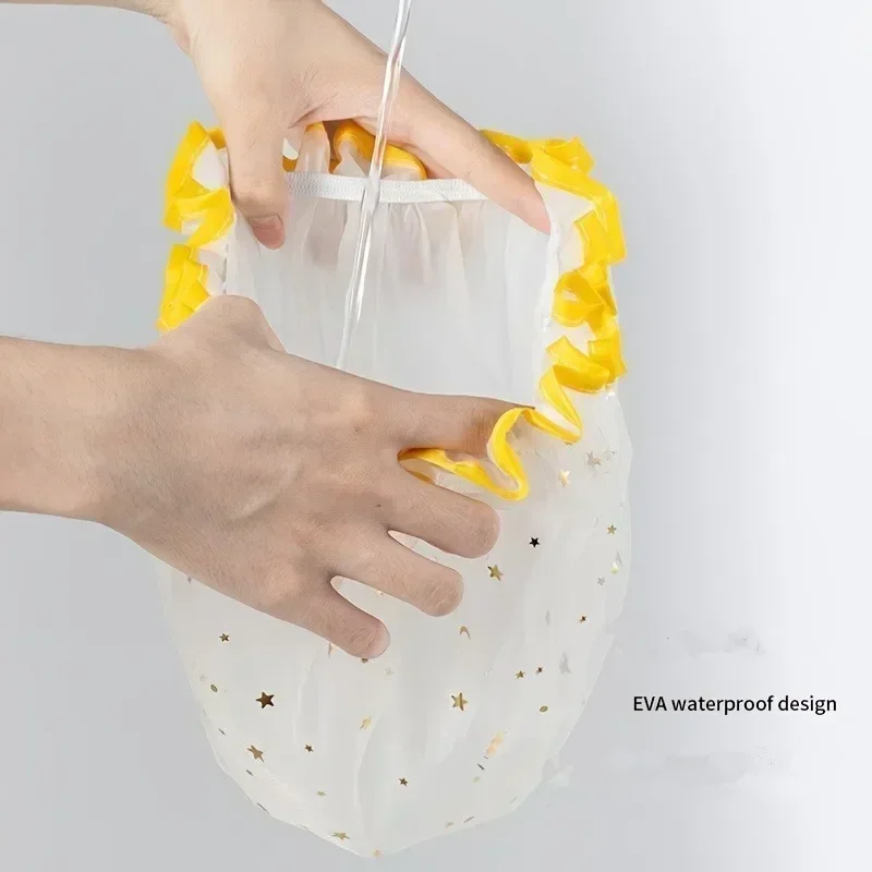Double-layer Shower Cap Adult Ladies PVC Waterproof Bathing Hat Kitchen Oil-proof Bathroom Bathing Household Shower Cap Reusable