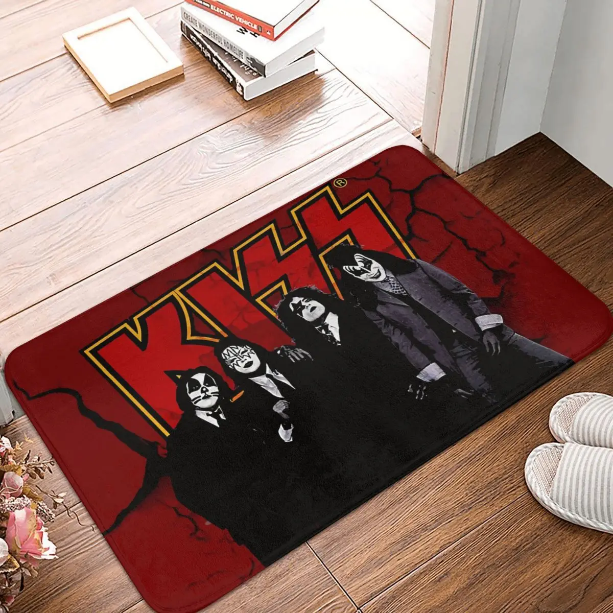 KISS The Band Dressed To Kill Red Black Heavy Metal Non-slip Doormat Carpet Living Room Bedroom Mat Prayer Indoor Modern