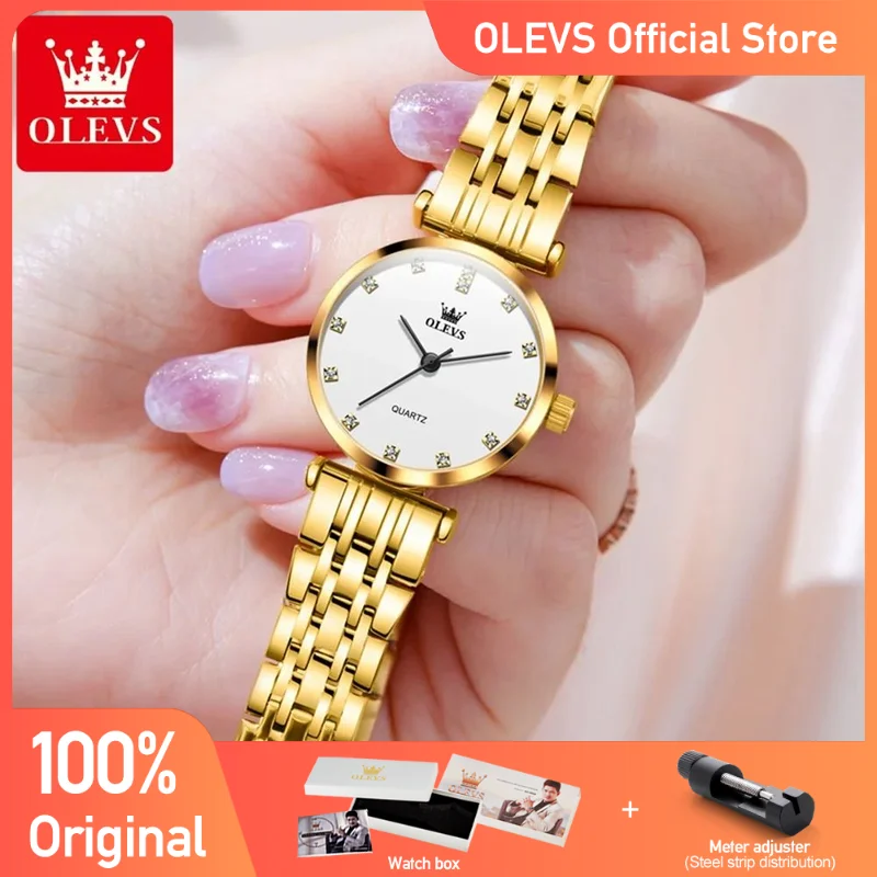 OLEVS relojes de mujer elegante reloj de cuarzo Original de moda para Laides impermeable de acero inoxidable Simple de lujo uso diario 5596