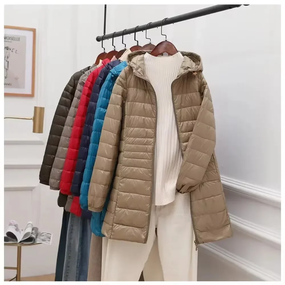 Lekka kurtka puchowa damska z kapturem Ciepła czapka odpinana Biała kurtka puchowa Nowe wewnętrzne płaszcze damskie Długa zima