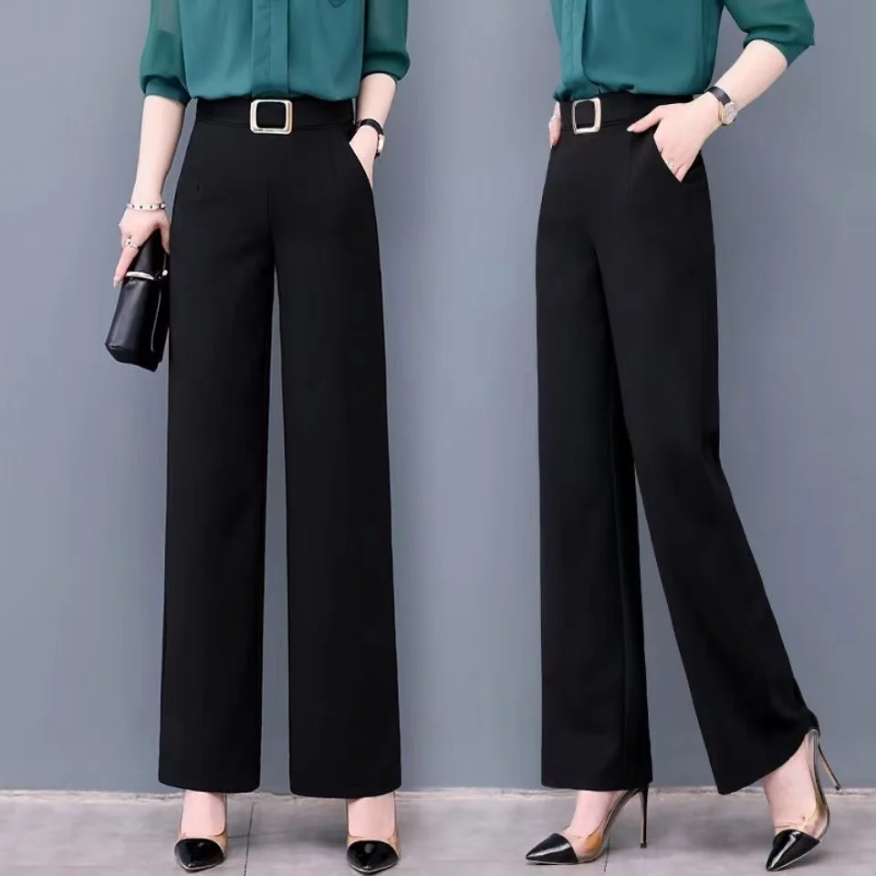 

Женские брюки с высокой талией и широкими штанинами, свободные, струящиеся, осенние, новинка 2024 года, повседневные, прямые, длинные, стройнящие