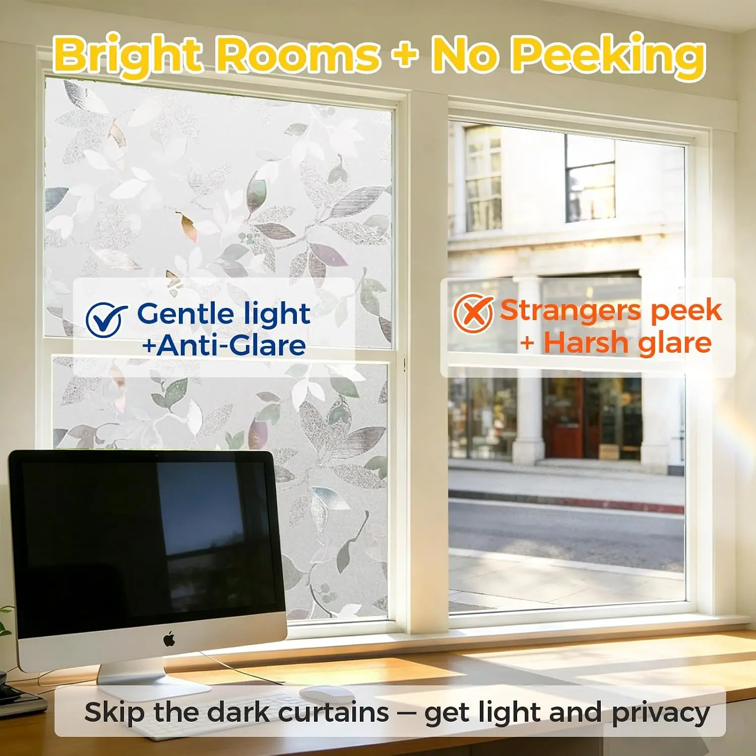 Window Privacy Film Decorative Non-Adhesive, Reusable, Anti-Glare Easy Install Static Cling Stained Glass for Bath Door Home