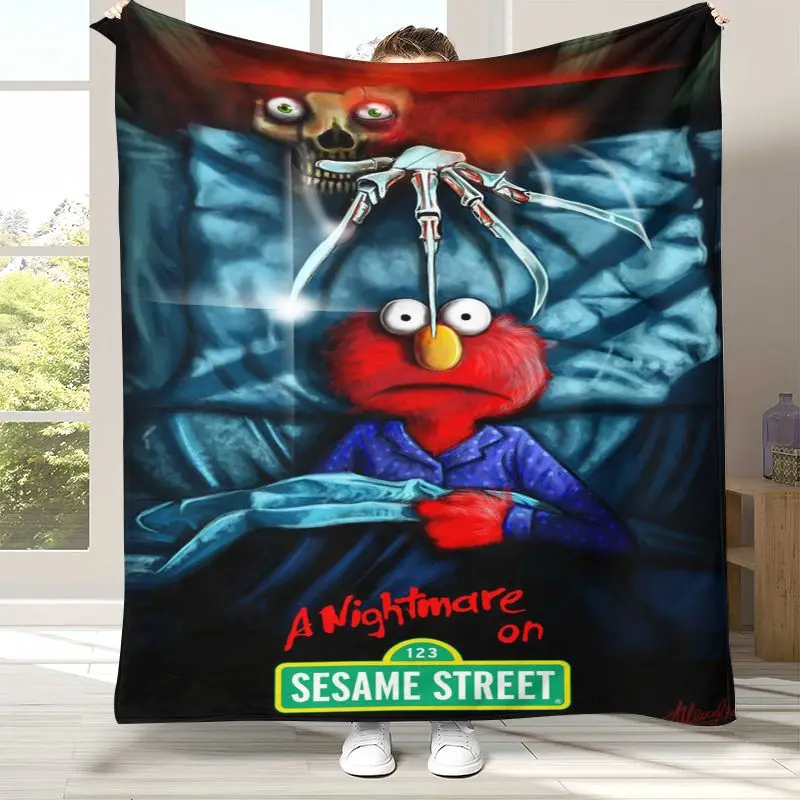 Vintage S-Sesame Street Elmo Cookie Monster Soft Flannel Blanket,Cozy Warm Throw Blanket for Bed,Sofa,Living Room,Picnic,Gift