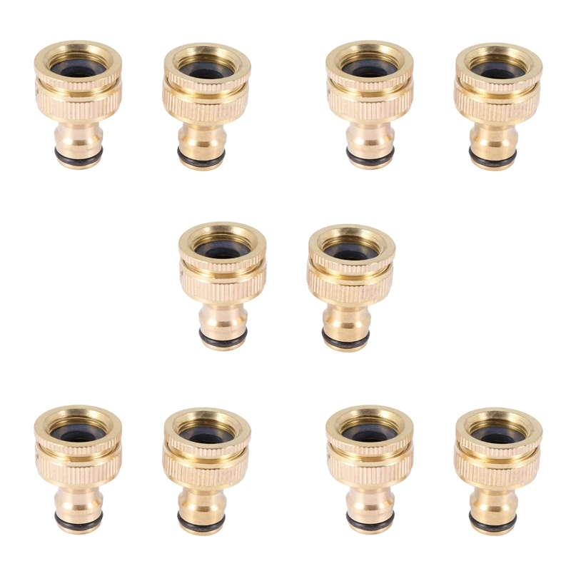 10 Pack Brass Garden Hose/Hosepipe Tap Connector 1/2 Inch And 3/4 Inch 2-In-1 Female Threaded Faucet Adapter