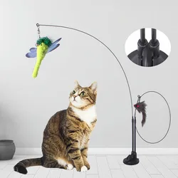 Juguetes Divertidos para gatos, ventosa de doble cabeza, palo extraíble de mano, juguete interactivo para gatos, ratón, campana de plumas, suministros para mascotas