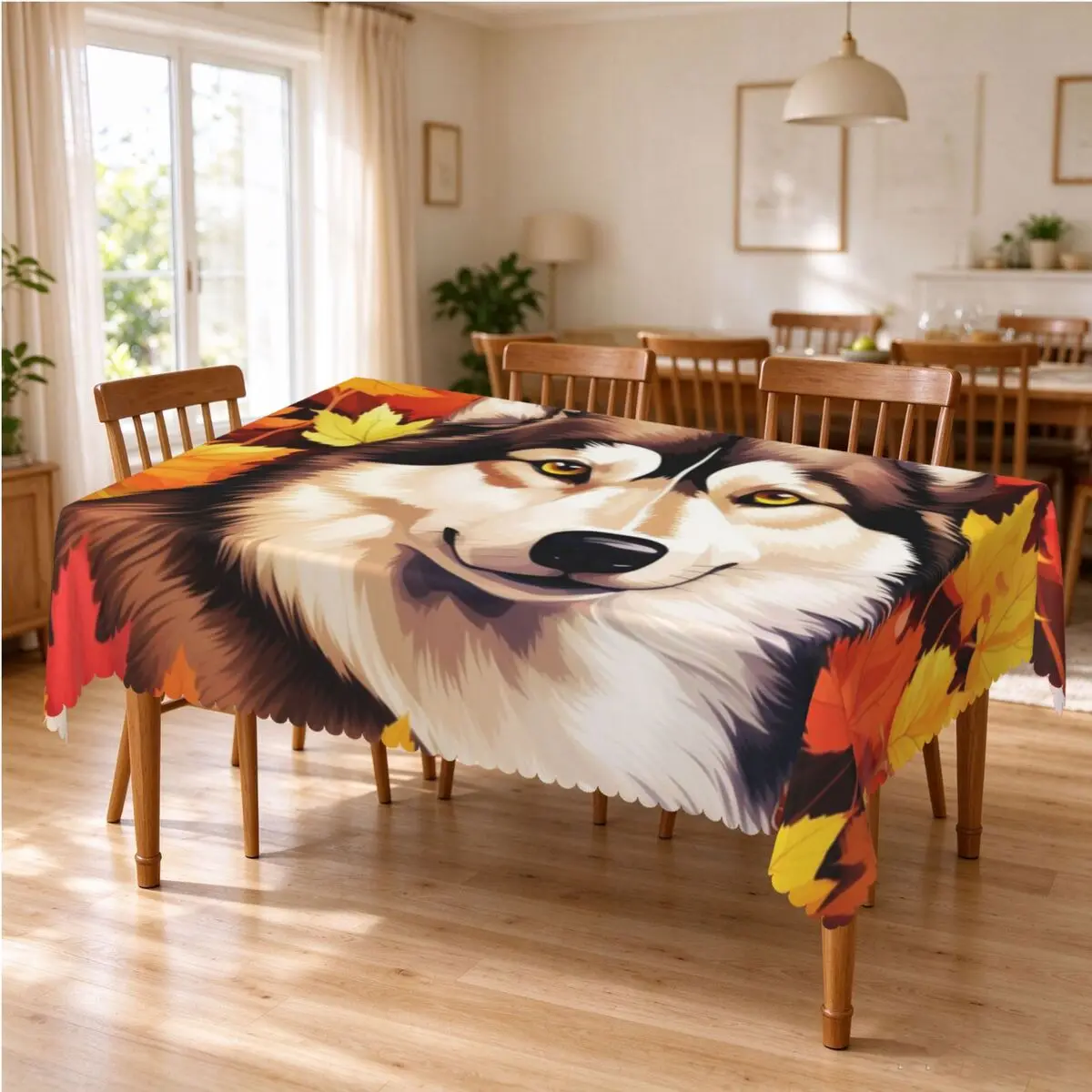 Autumn Fall Siberian Husky Dog Tablecloth Restaurant Kitchen Rectangular Tablecloth Festival Party Outdoor Dining Table Cover