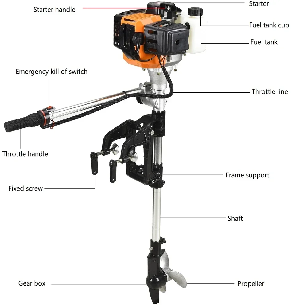 Gasoline Outboard Motor for Fishing Boat, 2 Stroke Engine, 2.5HP, Air-cooled