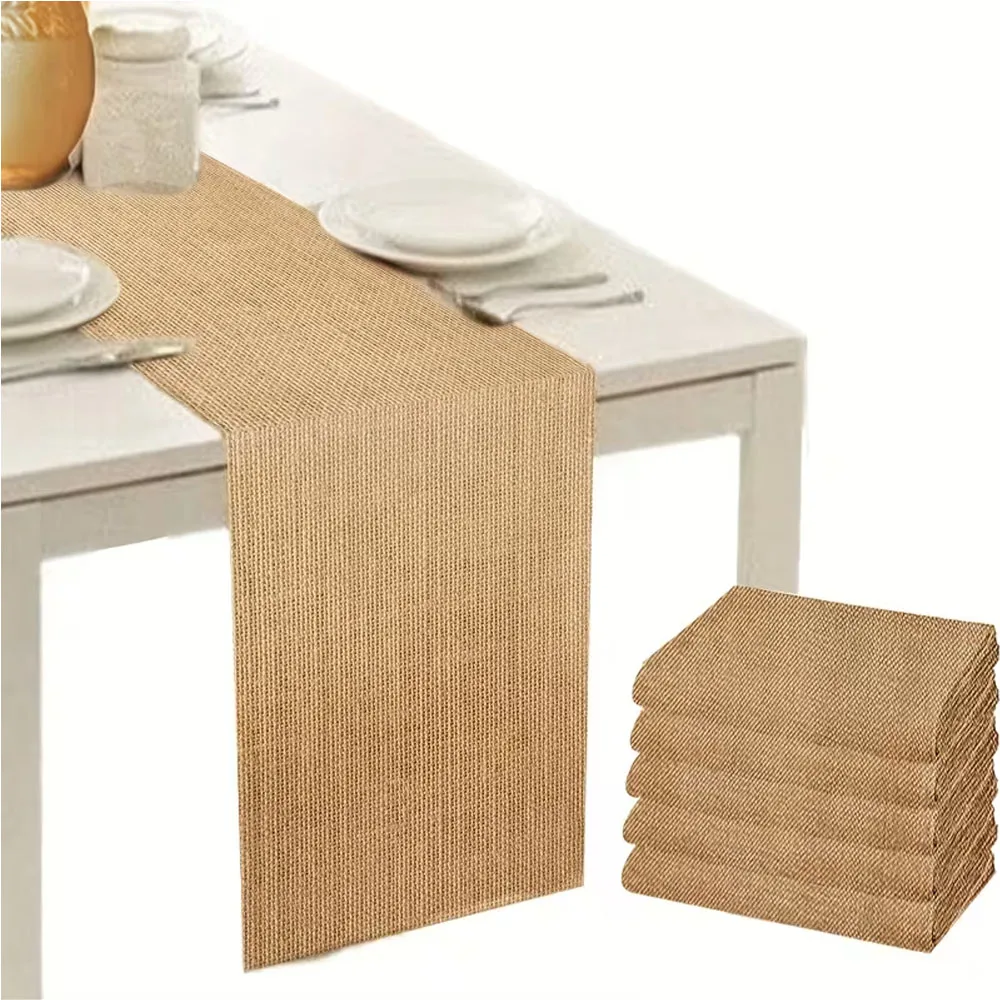 1Pcs Upholstery Fabric Natural Jute Hessian Burlap Cloth Craft Wedding Party Table Runner Rustic Table Decoration