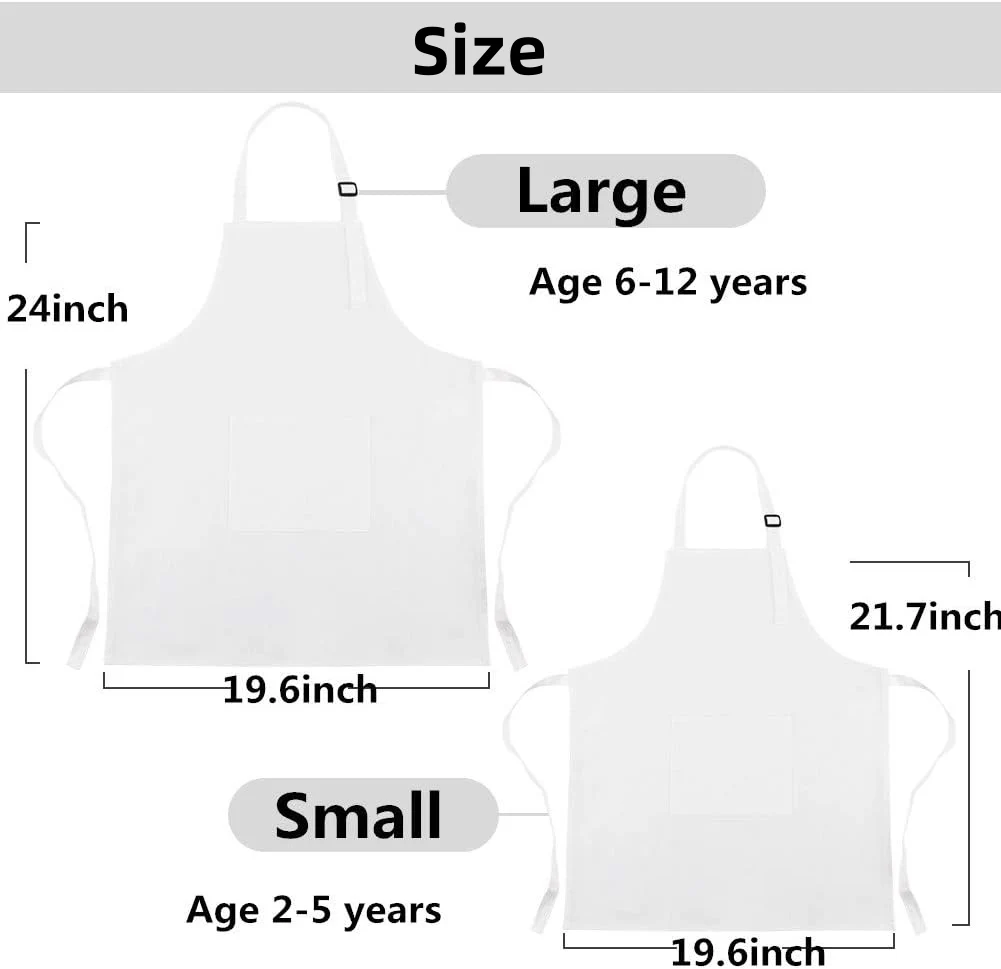 2024 Kids Apron and Chef Hat Set Adjustable Cotton Child Aprons with Large Pocket Girls Boys Kitchen Aprons for Cooking Baking