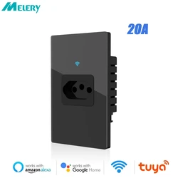 Melery Wifi Smart Tuya Brazil Wall Socket Power Monitor Electricity Statistics 20A Plug Outlet Glass Panel by Alexa Google Home