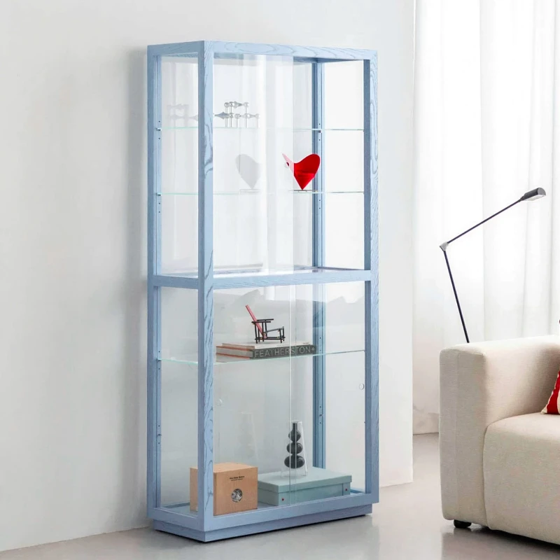 Glass Display Cabinet Transparent Black Solid Wood Book Figure Lego Cabinet