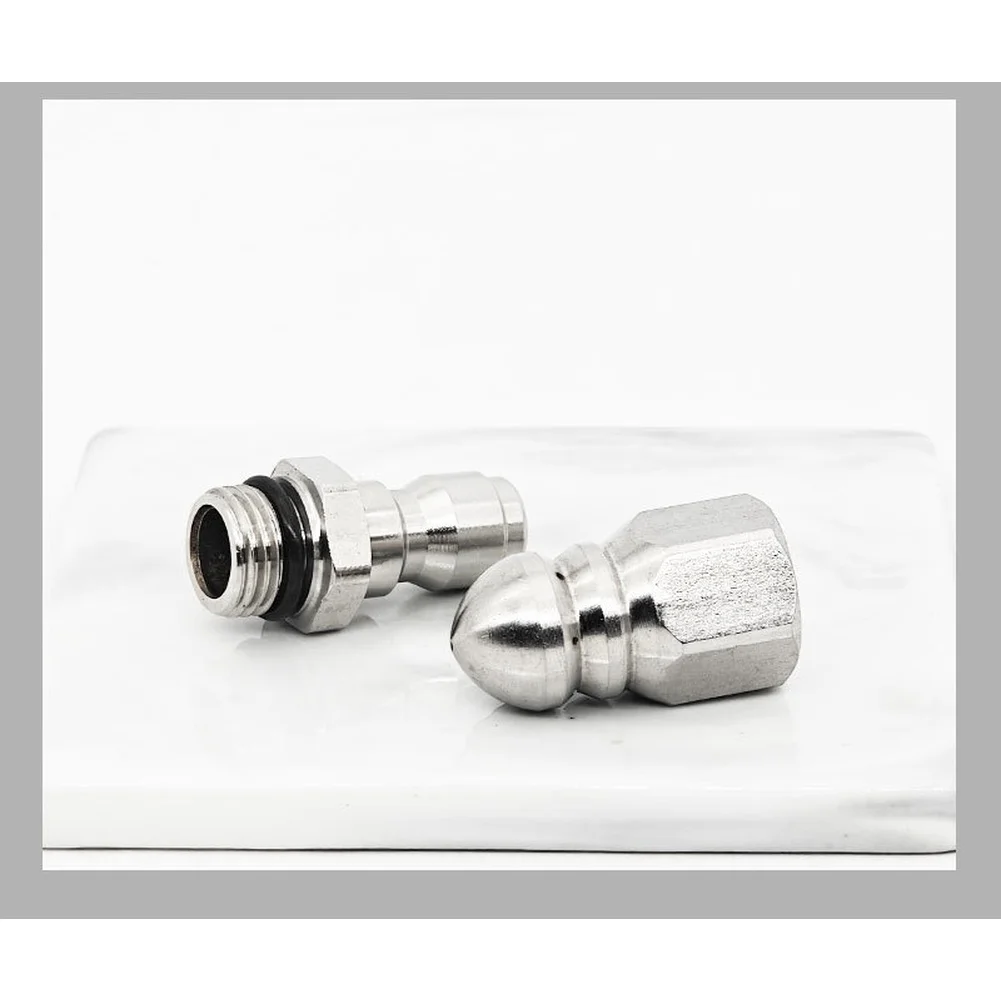 Drain Cleaning Nozzle 1 4 Quick Connect Stainless Steel One Front Jet Six Rear Jets for Powerful Drain Maintenance