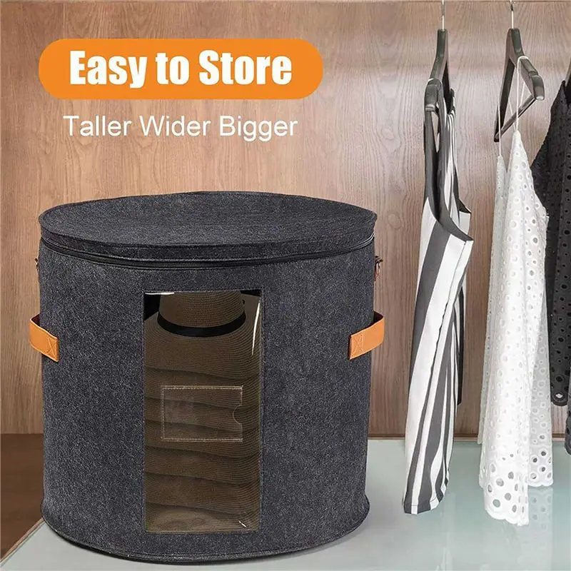 AB11 2X Round Hat Storage Box Foldable, 19x17 Inch for Felt Cowboy Hat Organizer Box with Lid for Travel Closet Storage