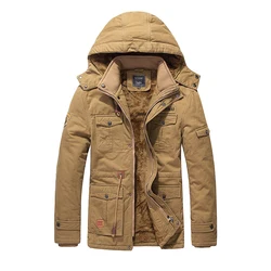 Winter Men's Fleece Lined Warm Jackets Fashion Men Mid-Long Cotton Thick Padded Coats Men Tactical Thermal Windbreaker Jacket