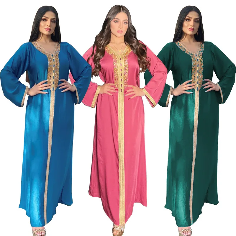 2024 Women's Dress Diamond Ribbon Lace Abaya Dubai Muslim Fashion Robe Femme Musulmane Women's Hijabs Caftan Marocain