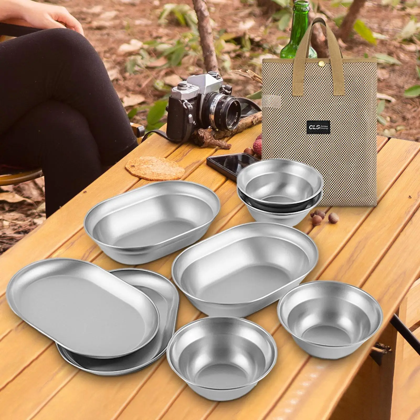 

Stainless Steel Plates And Bowls Camping Set Camping Utensils Camping Cookware