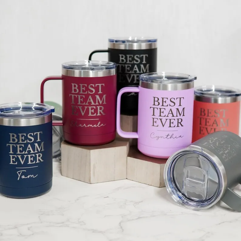 Custom 12oz Water Cup Mug With Lid For Employee Appreciation Gifts Best Team Ever With Staff Name Office Keepsake Gifts Cup p