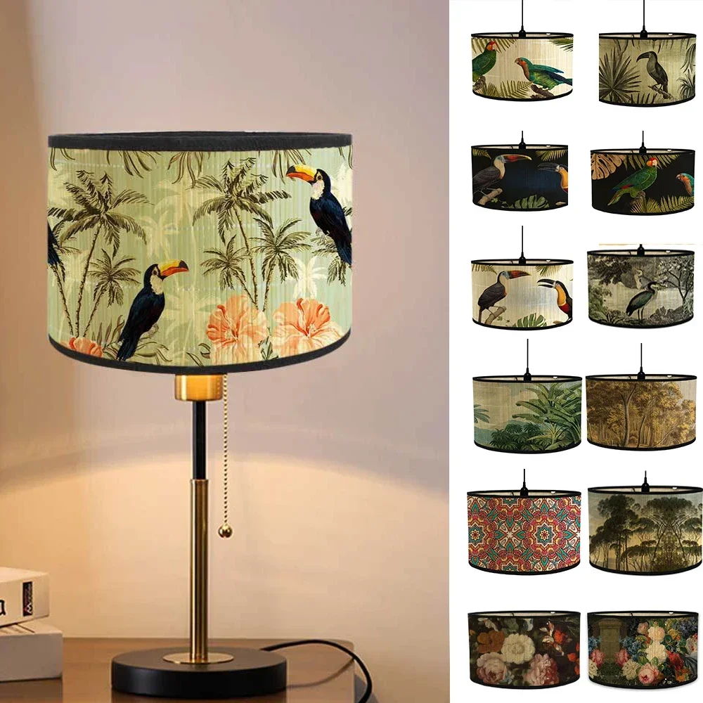 nordic-drum-lampshades-vintage-bamboo-lamp-cover-floral-birds-pattern-table-floor-lamps-pendant-light-cafe-home-homestay-decor