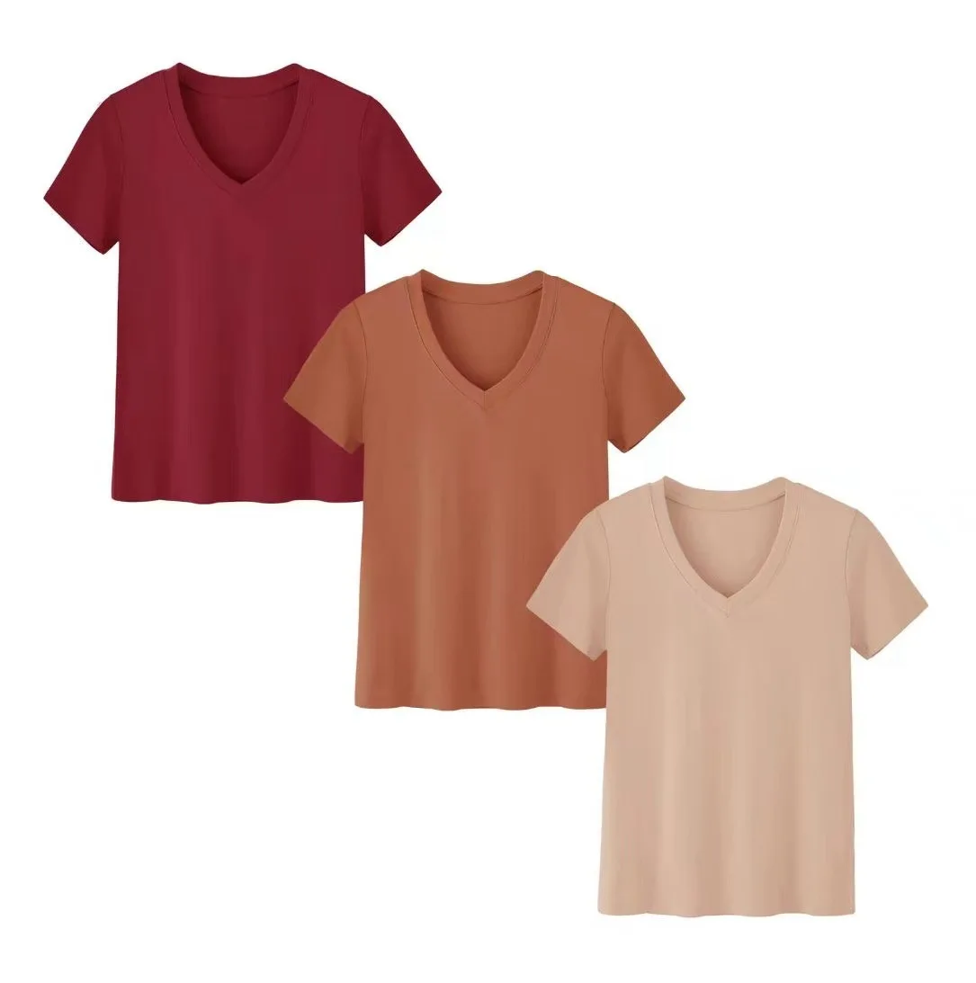 2025 Amazon cross-border short-sleeved loose split top three-piece T-shirt combination summer new solid color women's clothing