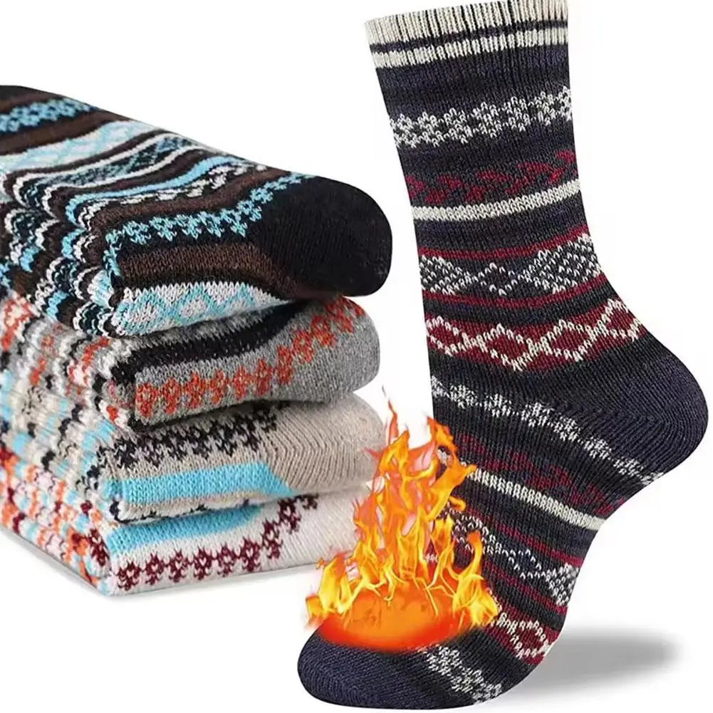 

5 Pairs/set Women Socks Autumn Winter Xmas Thickened Thermal Warm Folk-custom Retro Nordic Style Wool Socks