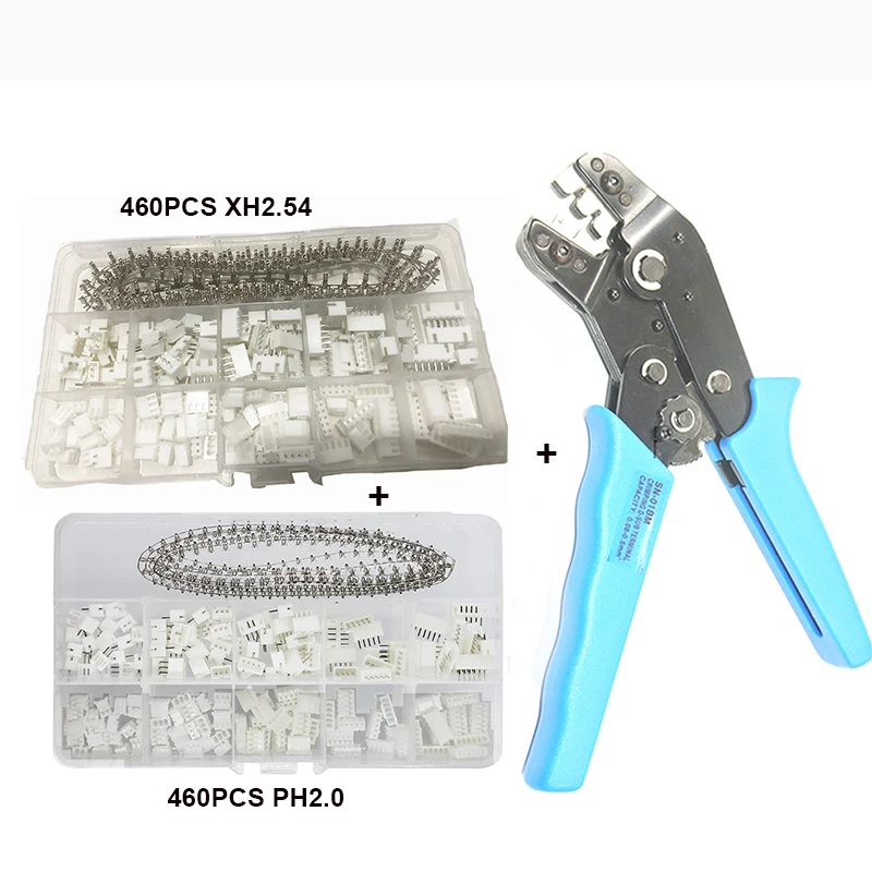 460PCS JST XH2.54 XH 2,54mm PH2.0 Draht Kabel Stecker 2/3/4/5/6 Pin Pitch Männlich Weiblich Steckdose Terminal Zange Set