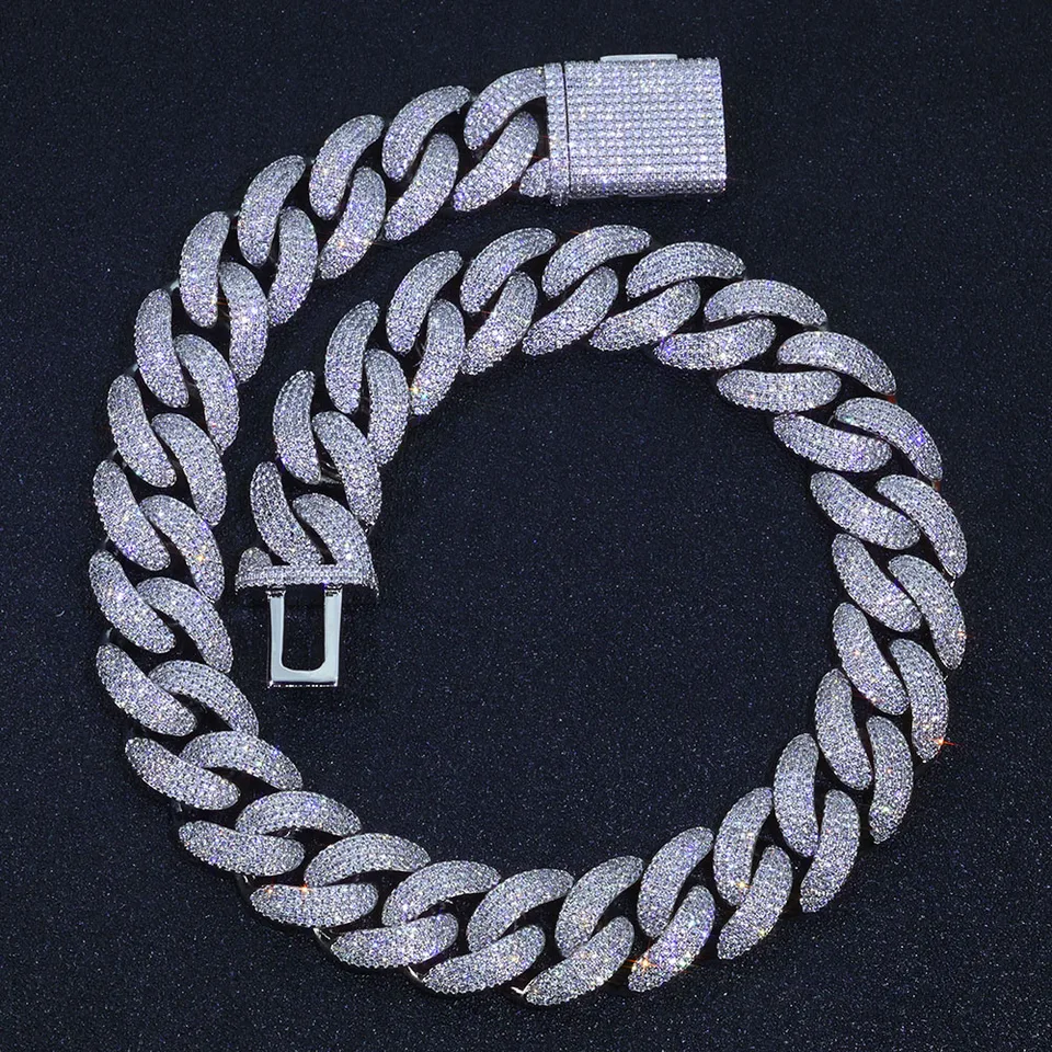 20mm Iced Out Cuban Link Chain Men's Necklace Silver Gold