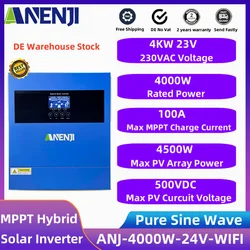 ソーラーハイブリッドインバーター,ソーラー充電コントローラー,wifi,mppt,4kw,12v,24v,100a,60a,230vac,mppt