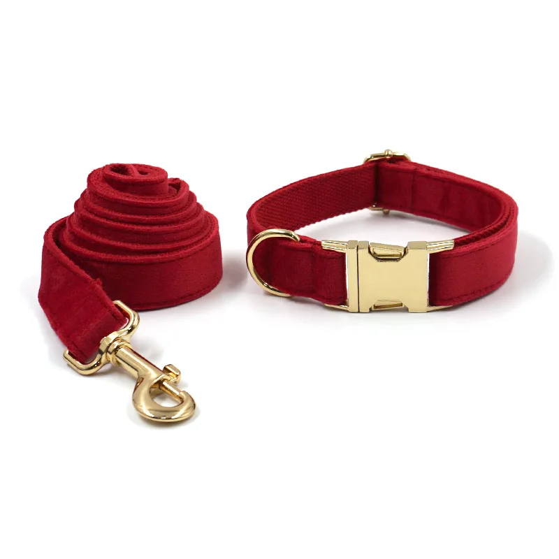 

Jean Blue Black Red Velvet Dog Collar And Leash Set With Gold Metal Buckle Unique Luxury Dogs Collars And Leads French Bulldog