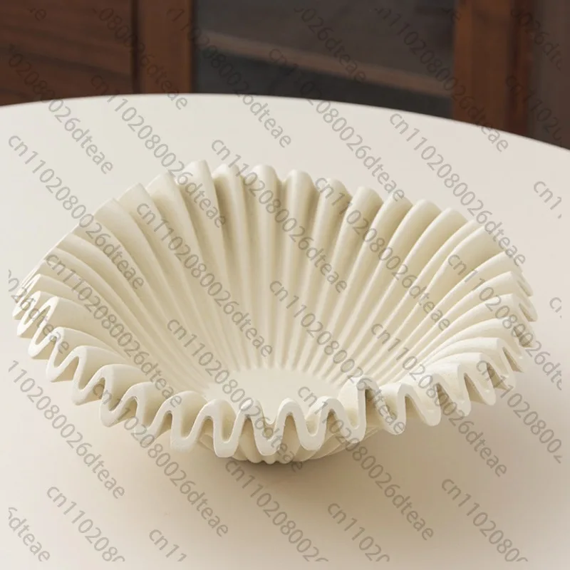 Folded Quartz Stone Resin Tray Fruit Plate Wrinkled Edge Decor Plate For Living Room Dresser Table Minimalist Home Decor Gift