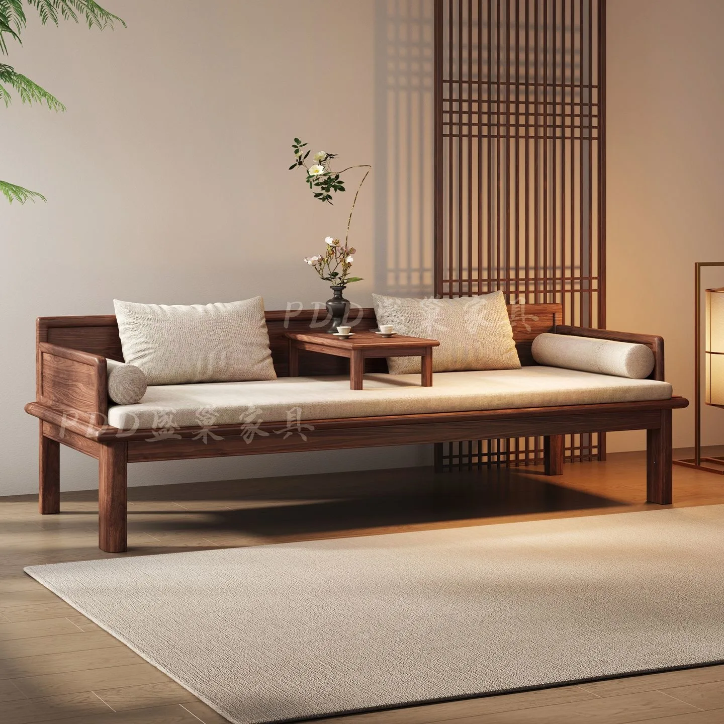 LH Song-style aesthetic solid wood Arhat bed push-pull retractable multi-functional sofa bed