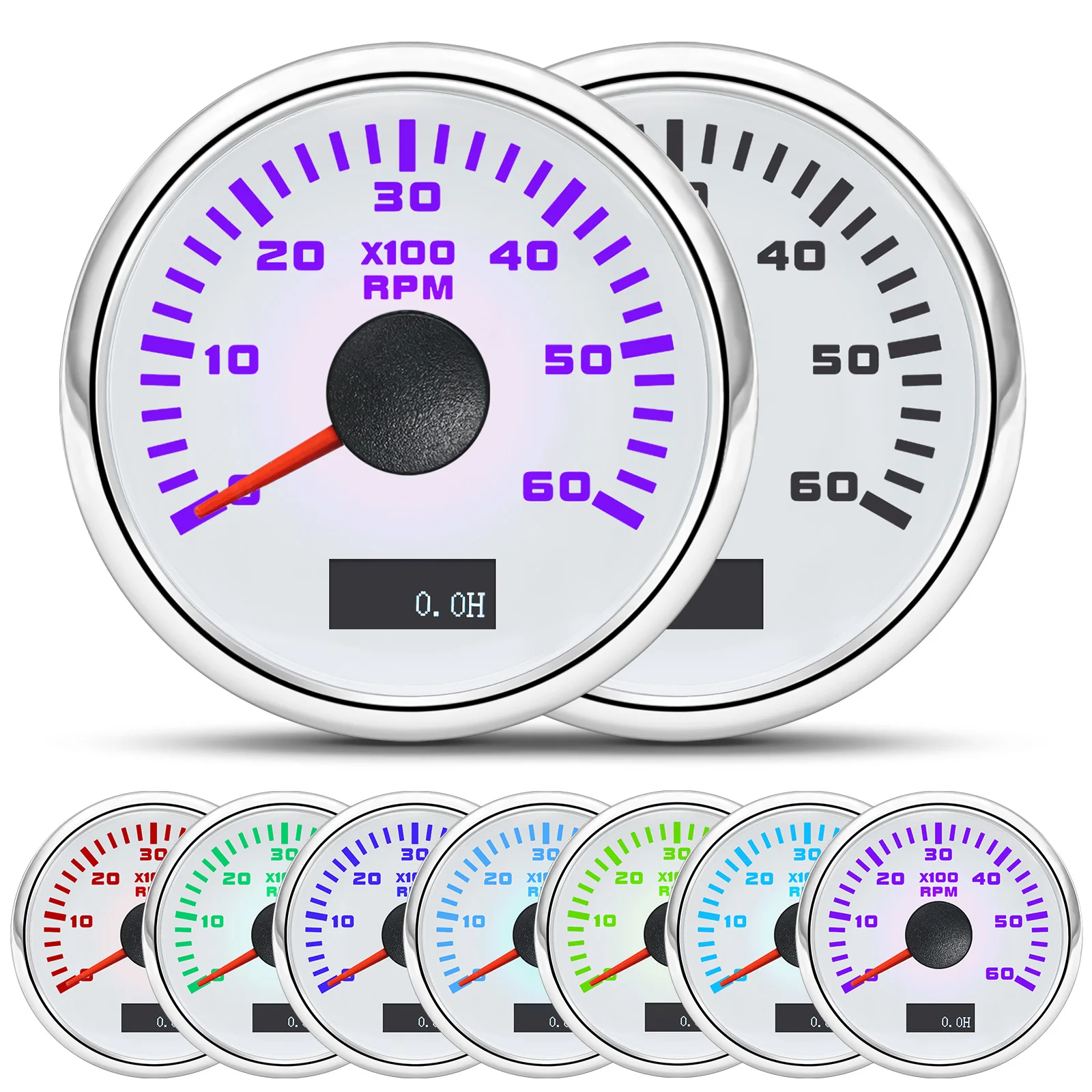 3000/4000/6000/7000/8000 RPM 52mm Tachometer 7 Color LED Tacho Gauge for Car Boat Yacht Marine Tachometer Waterproof DC12V24V