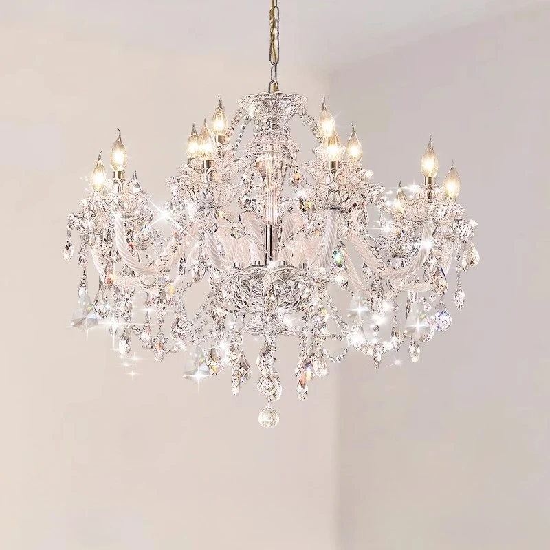 

French Style Luxury Retro Crystal Candle Chandeliers LED Creative Personality Living Room Restaurant Hall Villa Pendant Lights