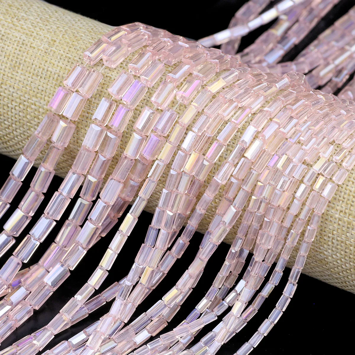 4/6/8mm Long Square Pink AB Color Austrian Crystal Spacer Loose Beads For Jewelry Making Ladies Earrings Bracelet DIY Accessorie