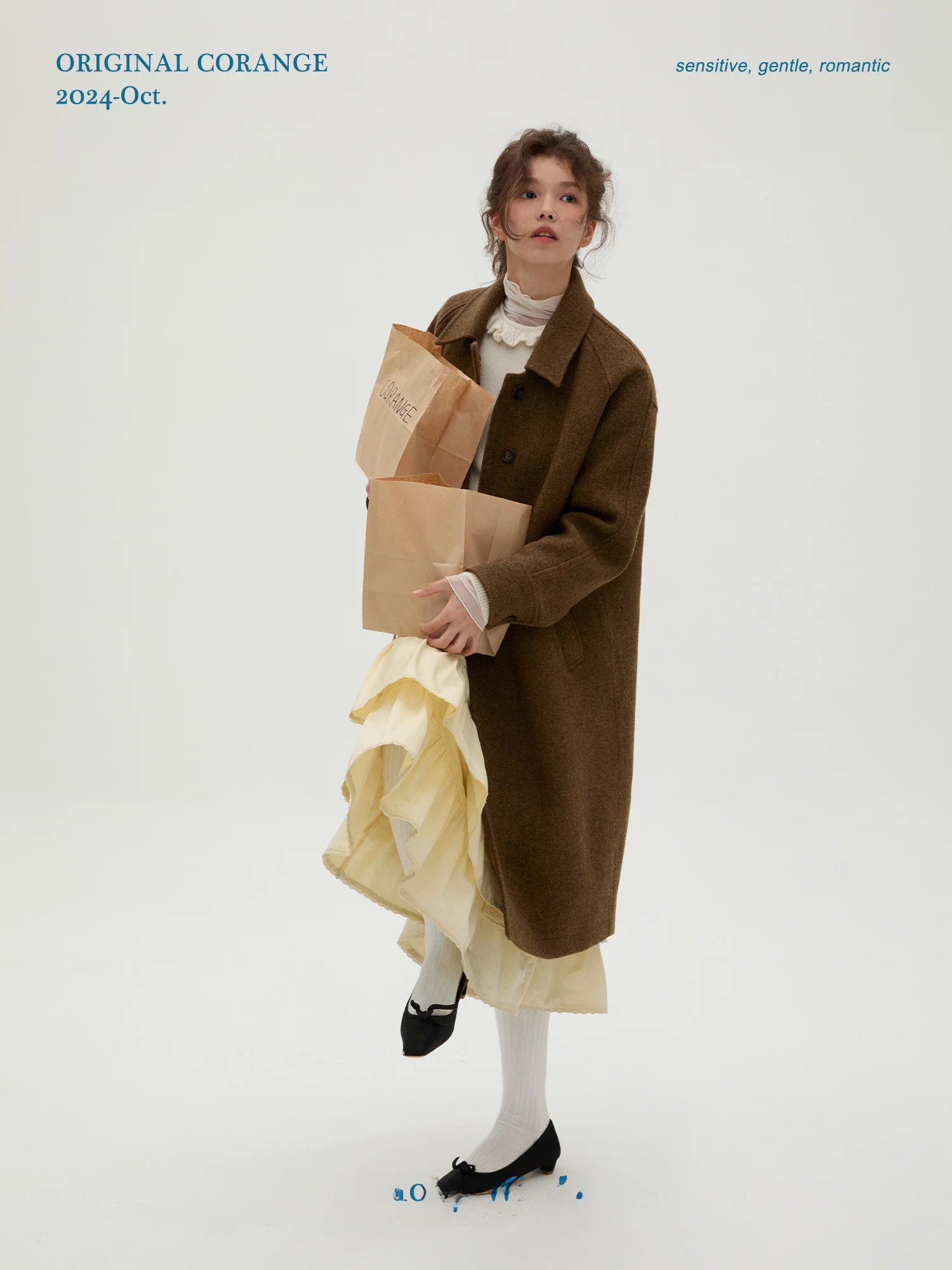 

Corange Gentleman Girl Versatile Good Fit oulder Insert Mid-Length Wool Coat Deep Coffee Color Retro Sle Commute Thi Lo...