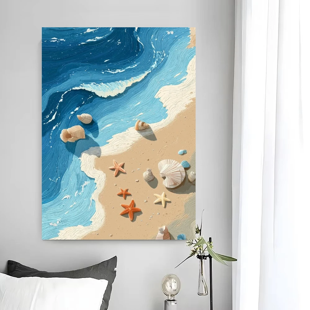 Beach Waves Seashells Starfish Scenery Oil Painting By Numbers Modern Wall Decor for Living Room Gift No Frame