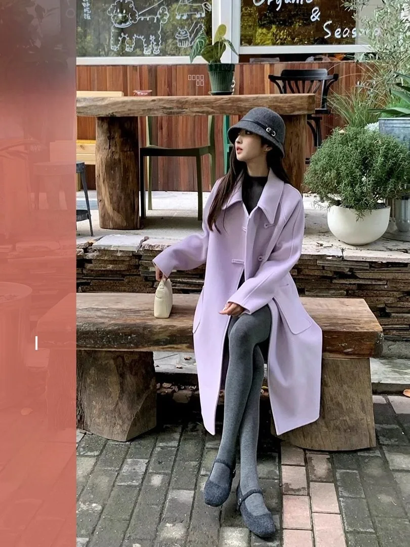 

New Chinese Sle Women's Long Coat with Buttoned Woolen Jaet Loose Casual Autumn Winter Outerwear by HUANG ZUO ZUO