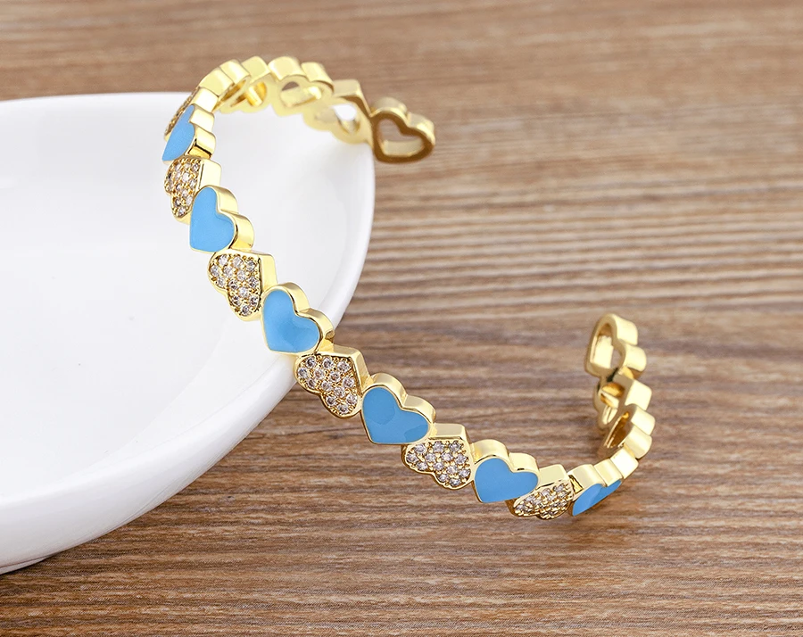 Nidin Trendy 5 Farben Geöffnete Armbänder für Frauen Gold Überzogene Herz Romantische Liebe Schmuck Zubehör Emaille Verstellbare Armband Geschenk – Detail 22