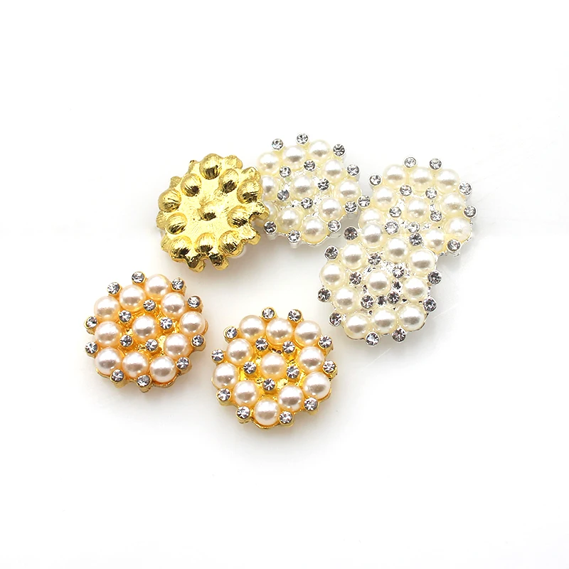 10Pcs 21mm Metal Rhinestone Pearl Flat Buttons DIY Wedding Clothing Hair Accessories Flower Center Ornament Accessories