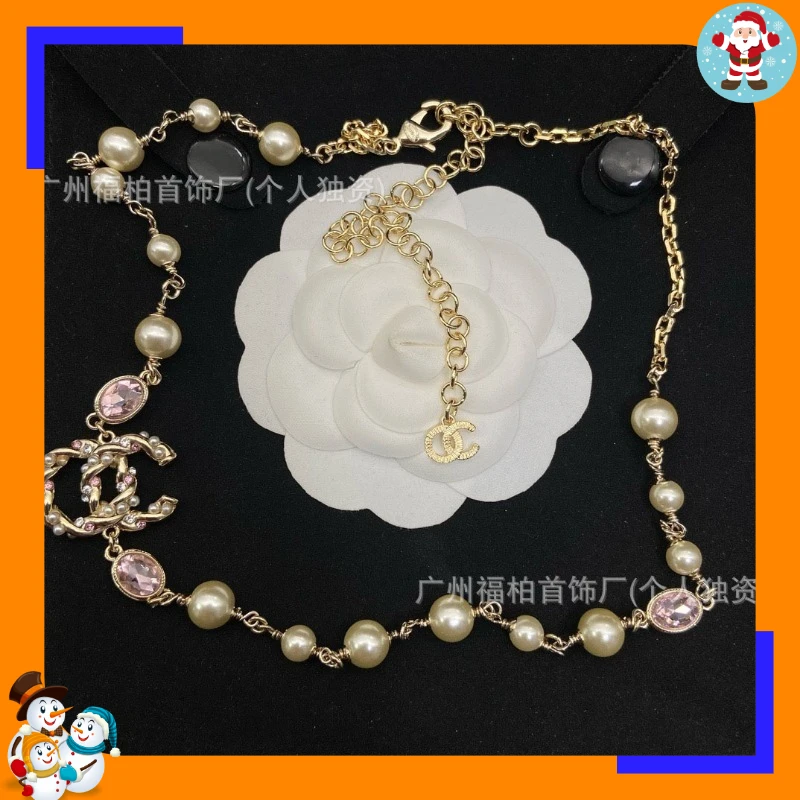 Real Shot Double Pink Diamond Pearl Twist Necklace High Version Trendy Versatile Necklace Celebrity